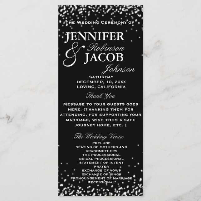 Programme de mariage | Noir avec étoiles blanches (Devant)
