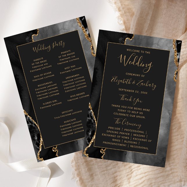 Programme de mariage noir Budget Black Gold Agate  (Créateur téléchargé)