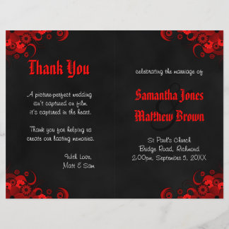 Programme de mariage noir et rouge floral Goth bi-