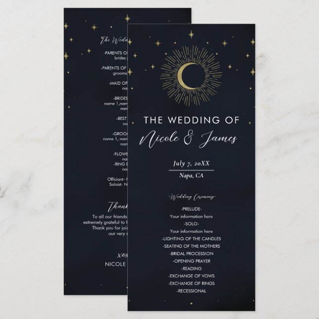 Programme de mariage Nuit aux Étoiles d'Or Soleil  (Devant / Derrière)