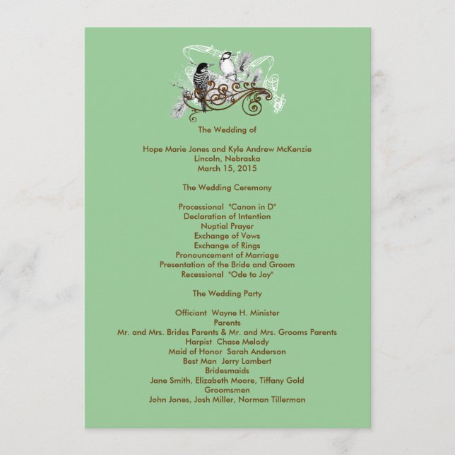 Programme de mariage Oiseaux de l'amour Vintage (Devant)