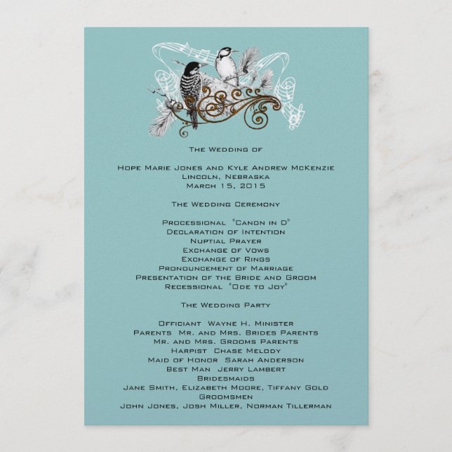Programme de mariage Oiseaux de l'amour Vintage No (Devant)