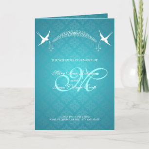Programme de mariage Oiseaux Monogramme Turquoise