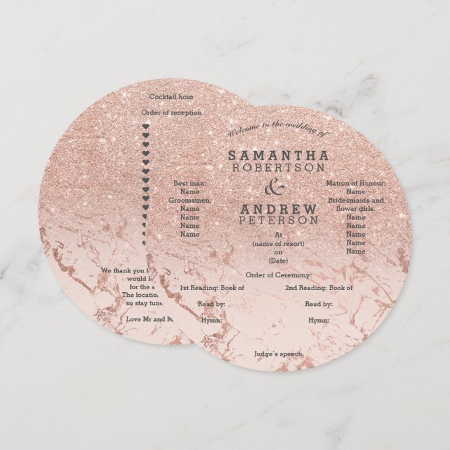 Programme de mariage ombré pailleté en marbre or r (Devant / Derrière)