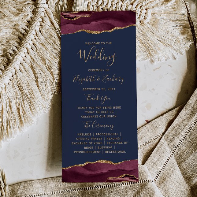 Programme de mariage or agate bordeaux marine pas  (Créateur téléchargé)