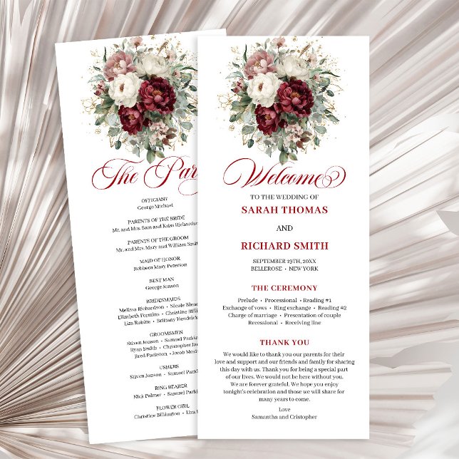 Programme de mariage or bourgogne blush de créateu (Designer Blush Burgundy Gold Wedding Program)