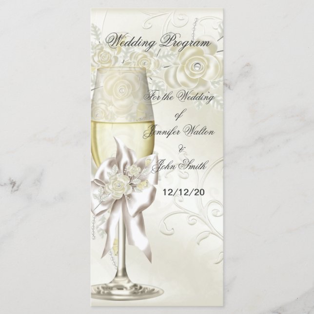 Programme de Mariage Or Crème Perle Floral Roses (Devant)