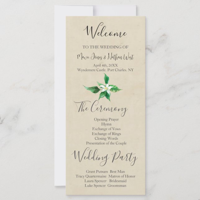 Programme de mariage Orange Blossom (Devant)