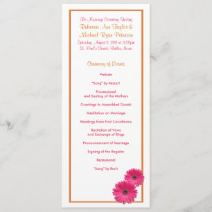 Programme de mariage orange et rose Gerbera Daisy