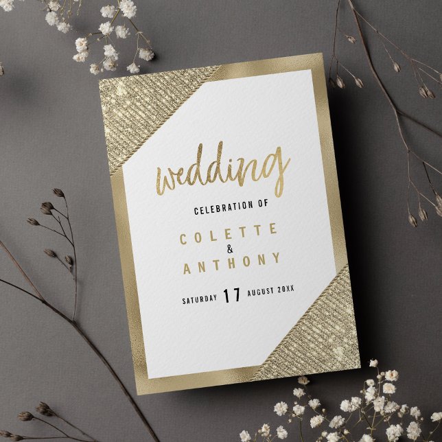 Programme de mariage paillettes blanc or géométriq (Geometric white gold glitter glam Wedding Program)