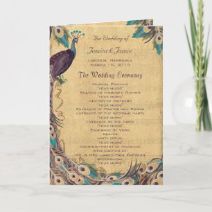 Programme de mariage Paon Aqua Aubergine Vintage