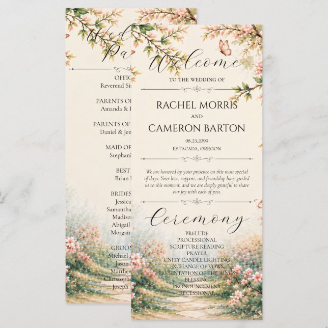 Programme de mariage Papillon Fleur Sauvage Jardin (Devant / Derrière)