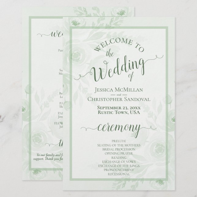 Programme de mariage pas cher aux pivoines boho ve (Devant / Derrière)