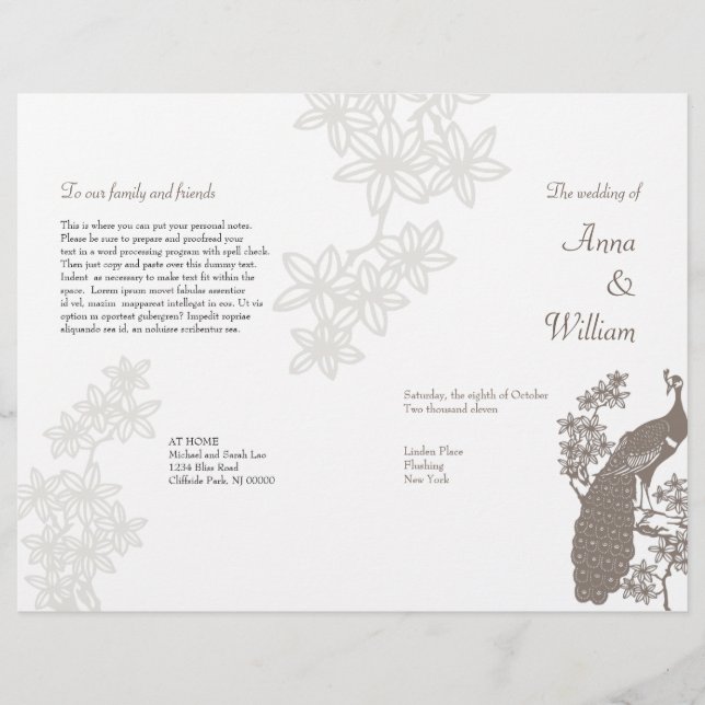 Programme de mariage Peacock Circulaire (Devant)