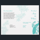 Programme de mariage Peacock Circulaire<br><div class="desc">L'appel d'un paon est porté à l'esprit sur ce programme de mariage. Une illustration classique d'un paon dans un arbre dans des nuances de turquoise éclatante encadre votre texte customisé tandis que la branche fleurie est utilisée comme filigrane à l'extérieur et à l'intérieur. Plier en deux pour faire un livret....</div>