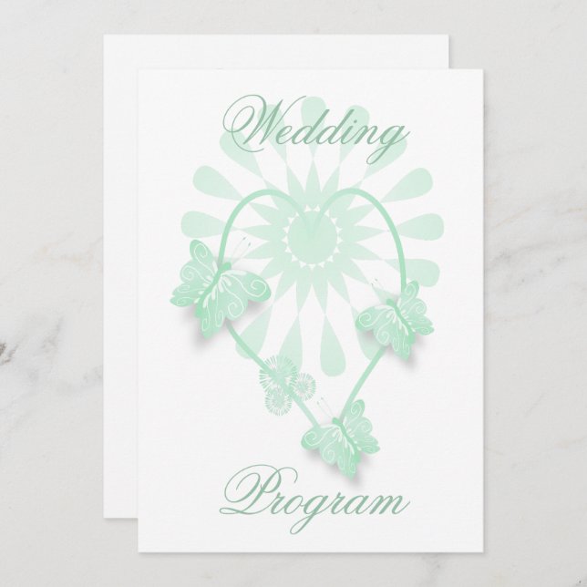 Programme de mariage Peppermint Papillons Coeur (Devant / Derrière)
