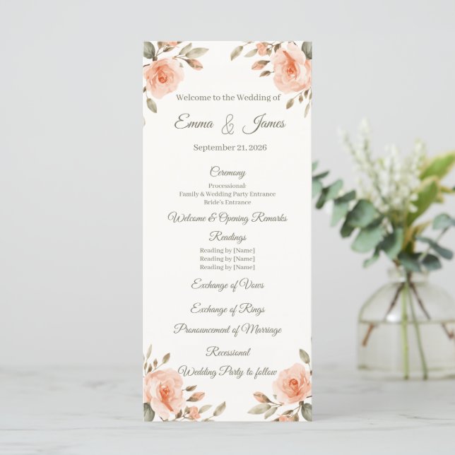 Programme de mariage personnalisé élégant floral T (Debout devant)