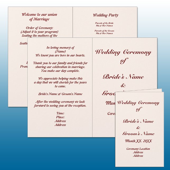 Programme de mariage personnalisé pour la mariée e (Personalized Bride and Groom Wedding Program Flyer)