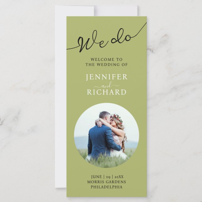 Programme de mariage photo élégant et moderne vert (Devant)