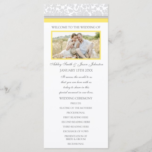 Programme de mariage photo gris jaune (Devant)