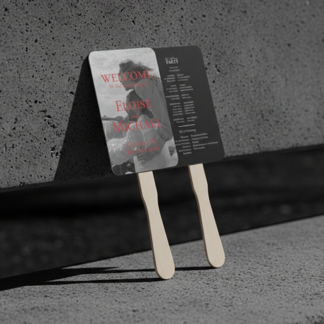 Programme de mariage photo rouge moderne éventail (Modern Red Photo Wedding Program Fan)