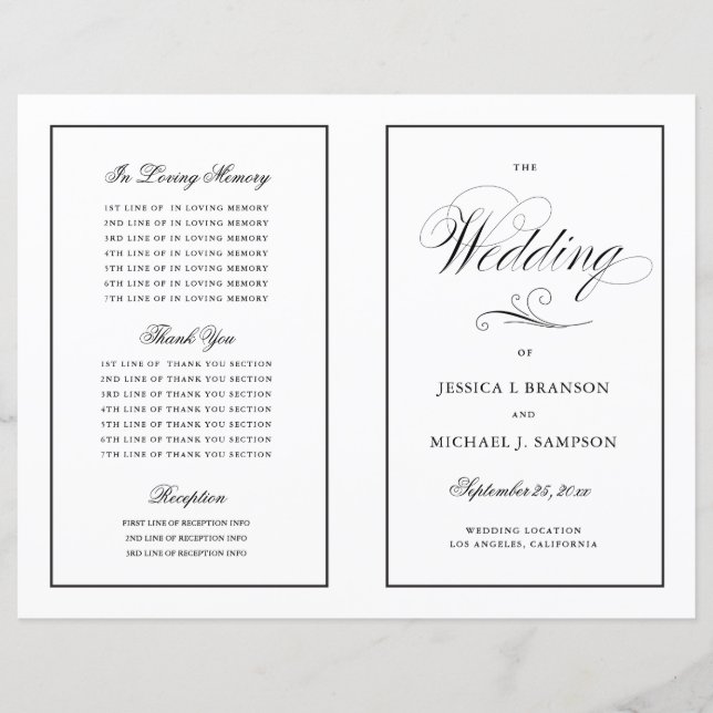 Programme de mariage pliable élégant bordure noire (Devant)