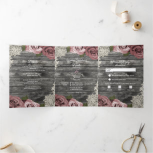 Programme de mariage pliable en bois gris rose pou