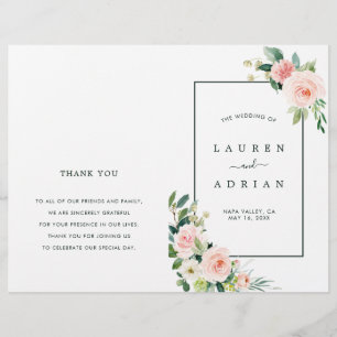 Programme de mariage plié à fleurs rose vif