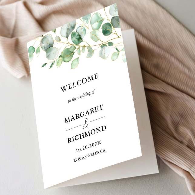 Programme de mariage plié à la verdure d'eucalyptu (Créateur téléchargé)