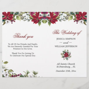 Programme de mariage plié à l'aquarelle rouge Poin