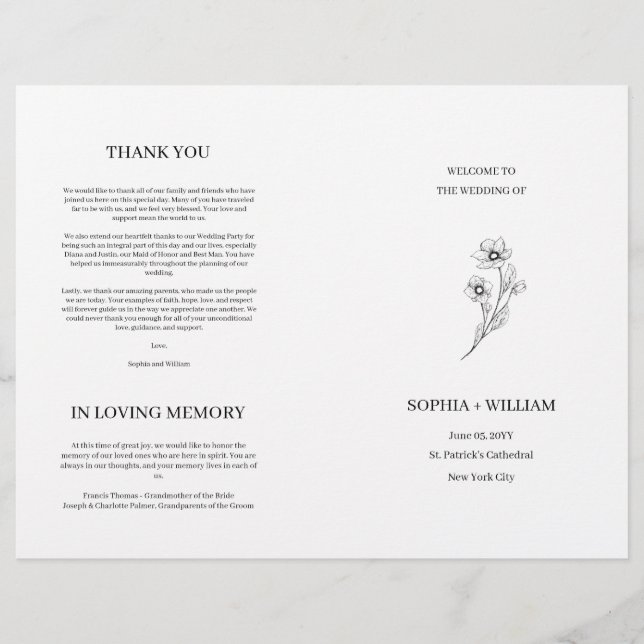 Programme de mariage plié à typographie élégante S (Devant)
