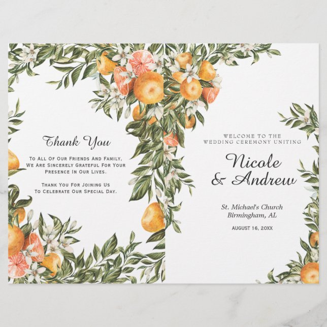 Programme de mariage plié au verger de citrus élég (Devant)