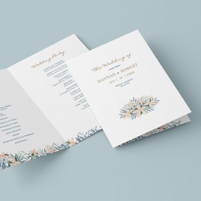 Programme de mariage plié aux fleurs sauvages roma (Créateur téléchargé)