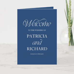 Programme de mariage plié calligraphié bleu de cob