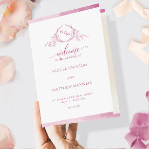 Programme de mariage plié en mauve rose monogramme