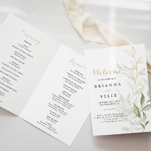 Programme de mariage plié Gold Green Foliage