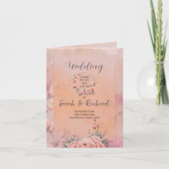 Programme de mariage plié rose pâle du Jardin Cont (Devant)