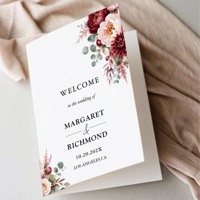 Programme de mariage plié rustique floral Rose de  (Créateur téléchargé)