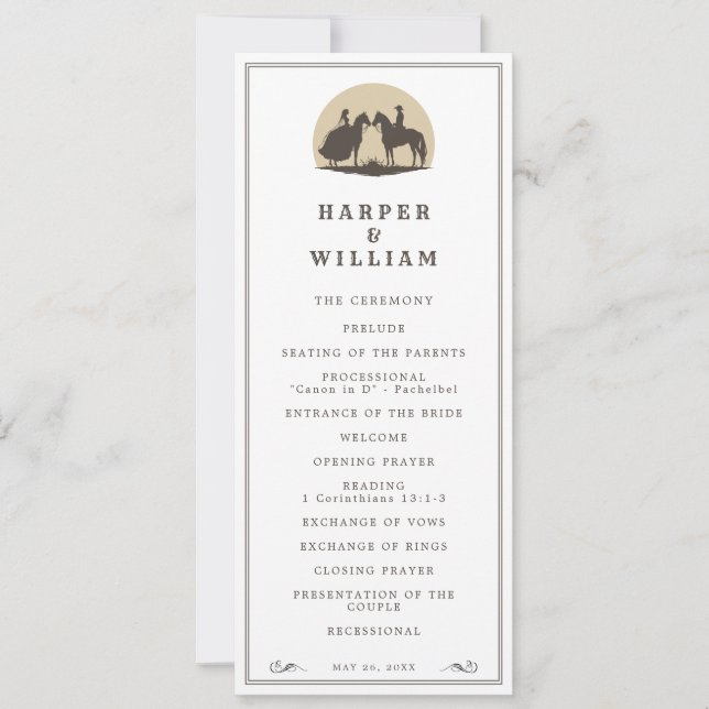 Programme de mariage pour couple Cowboy (Devant)