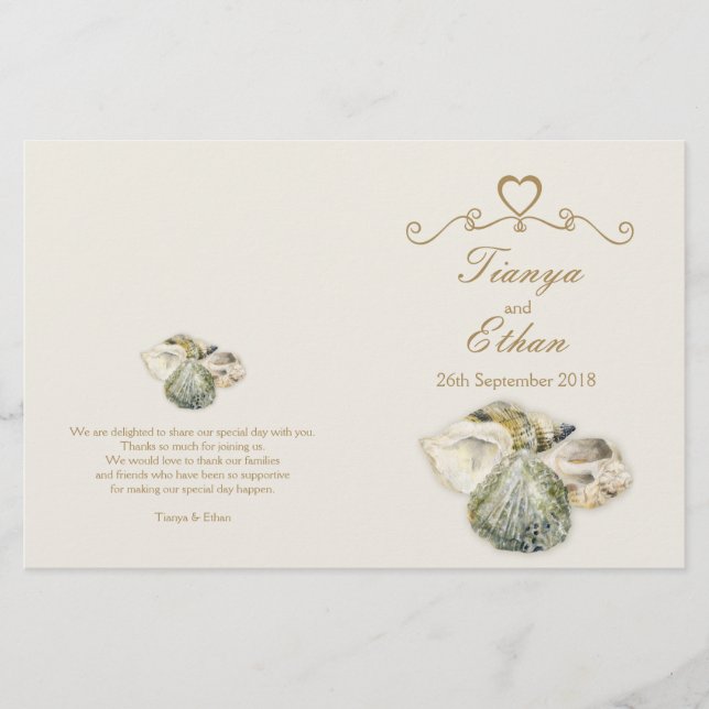 Programme de mariage pour l'aquarelle des coquille (Devant)