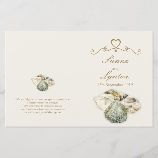 Programme de mariage pour l'aquarelle des coquille (Devant)
