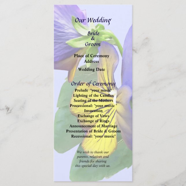 Programme de mariage pour les petits volets jaunes (Devant)
