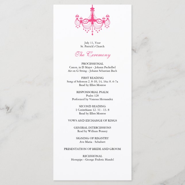 Programme de mariage pour lustre rose et noir (Devant)