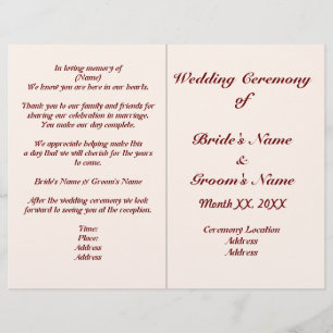 Programme de mariage pour mariées et mariées perso