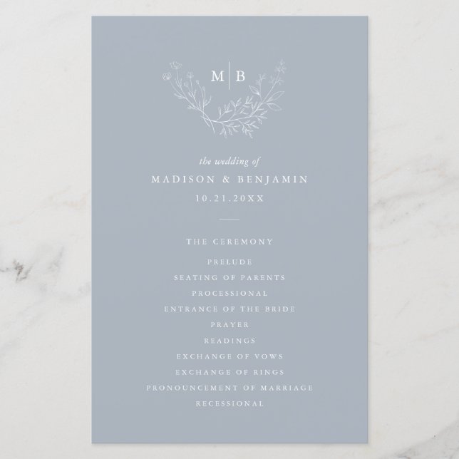 Programme de mariage pour monogrammes officiels bl (Devant)
