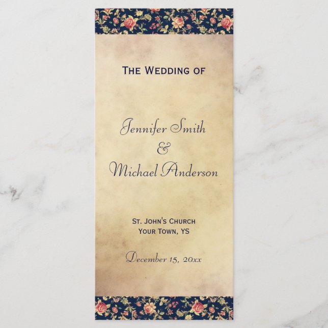 Programme de mariage pour Rose bleu Vintage élégan (Devant)