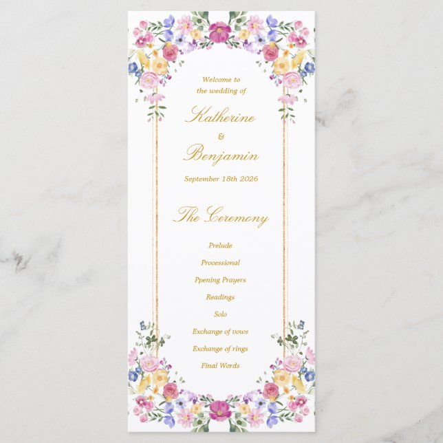 Programme de mariage printanier au jardin floral é (Devant)