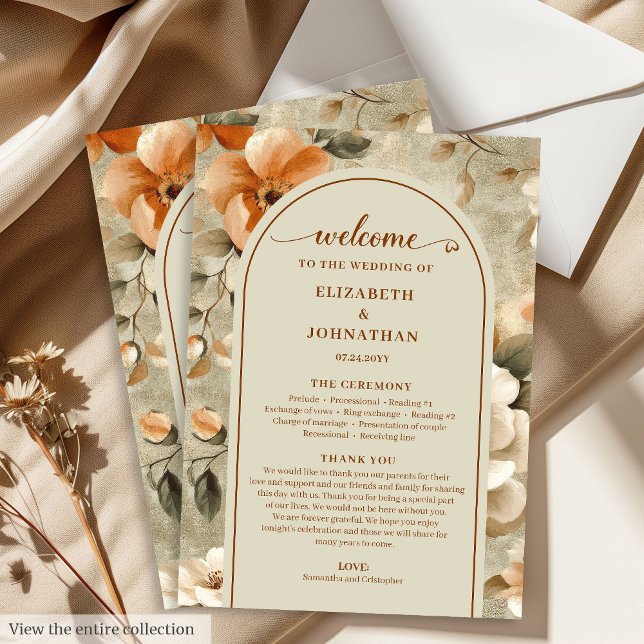 Programme de mariage raffiné boho cuivre ivoire sa (Refined Boho Copper Ivory Sage Wedding Program)