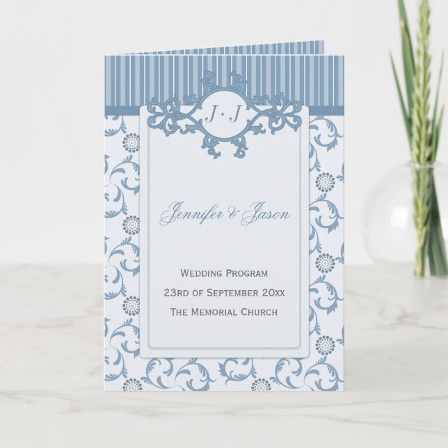 Programme de mariage, rayures bleu-clair et (Devant)