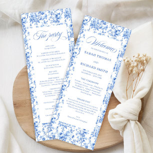 Programme de mariage romantique toile de Jouy bleu
